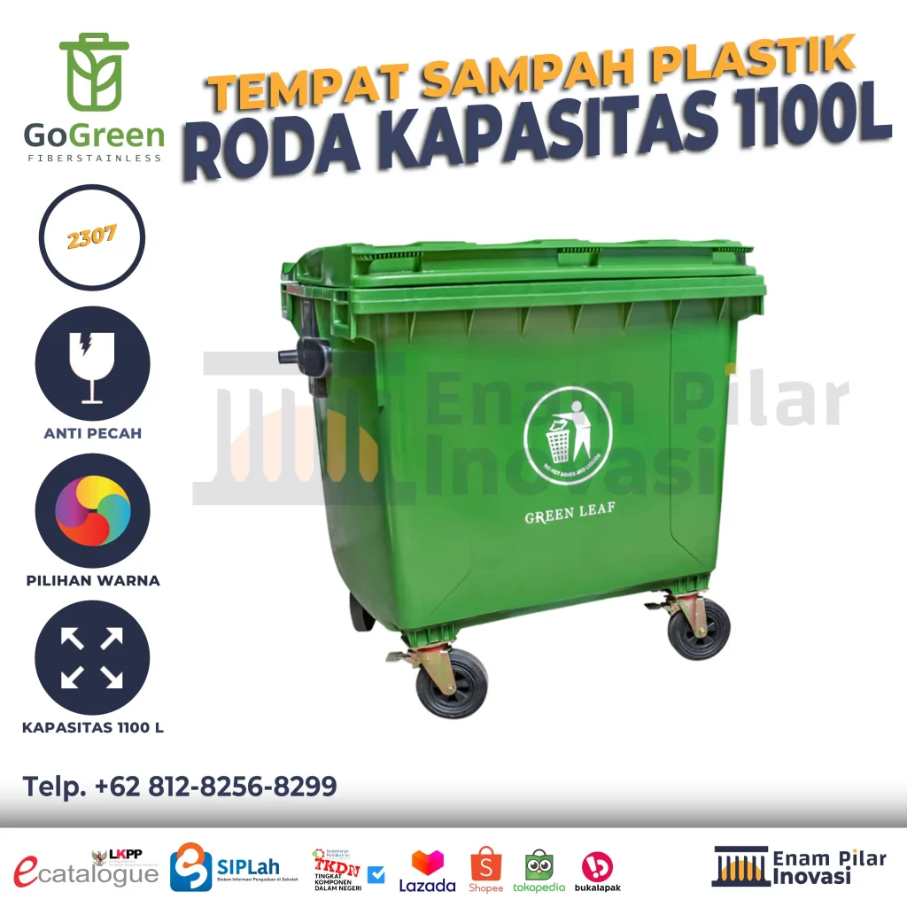 Tempat Roda Tempat Sampah Plastik Roda Kapasitas 1100 Liter Kode 2307